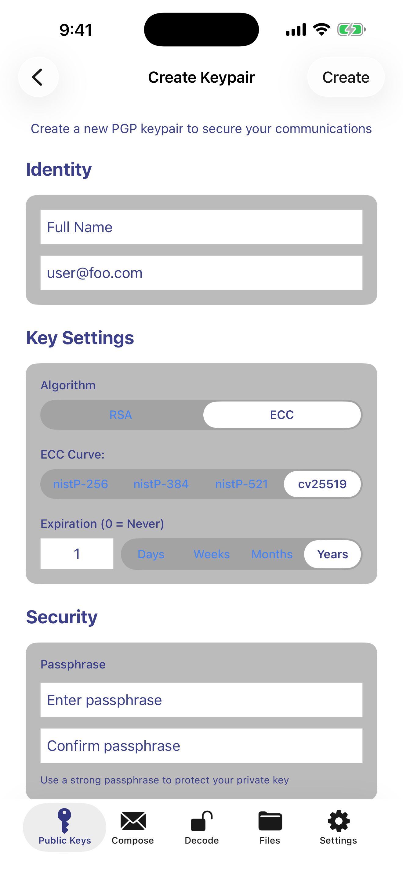 Generating a new keypair